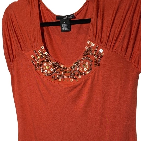 Willi Smith women's size medium rust colored scoop neck embellished top - Picture 3 of 5